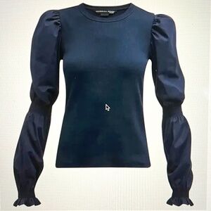 NWT - Veronica Beard Fawn Puff- Sleeve Top in Navy Size L